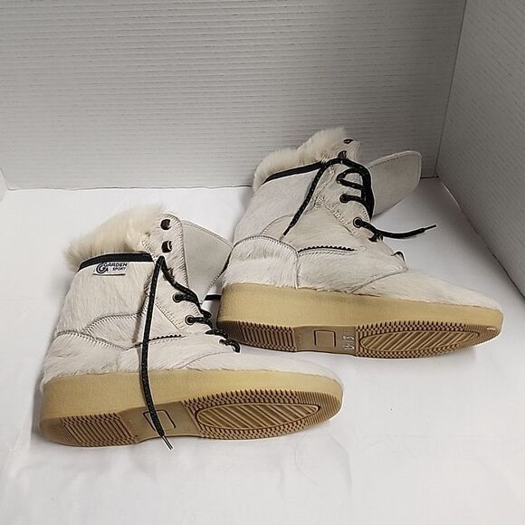 Garden Sport vintage white animal fur tie up women's boots sz 8 made in Italy - Picture 3 of 11